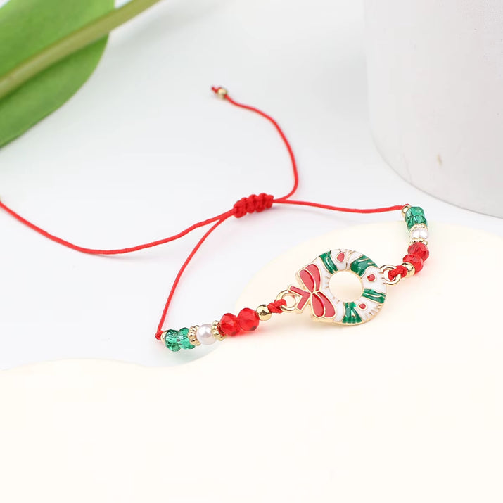 5Pcs/Set Christmas Crystal Bracelet - Snowflake Tree Pendant, CCB Beads Adjustable Thread Rope for Women