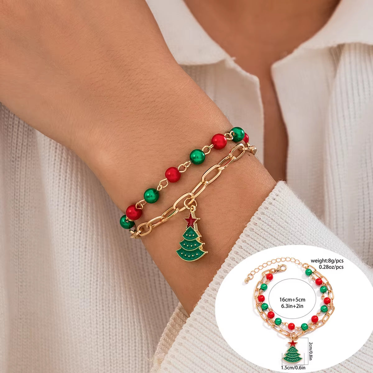 5Pcs/Set Christmas Crystal Bracelet - Snowflake Tree Pendant, CCB Beads Adjustable Thread Rope for Women