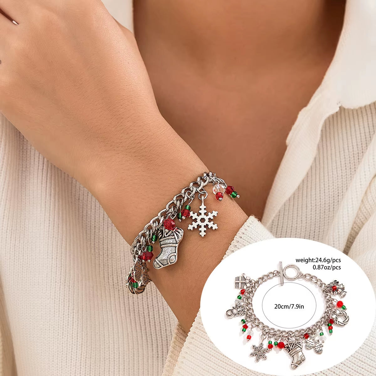 5Pcs/Set Christmas Crystal Bracelet - Snowflake Tree Pendant, CCB Beads Adjustable Thread Rope for Women