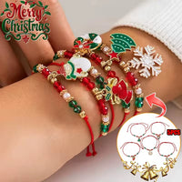 5Pcs/Set Christmas Crystal Bracelet - Snowflake Tree Pendant, CCB Beads Adjustable Thread Rope for Women