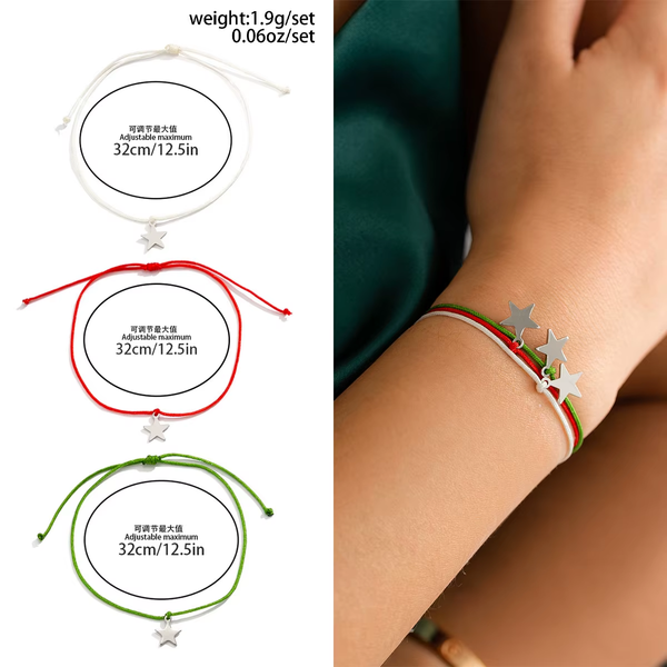 5Pcs/Set Christmas Crystal Bracelet - Snowflake Tree Pendant, CCB Beads Adjustable Thread Rope for Women