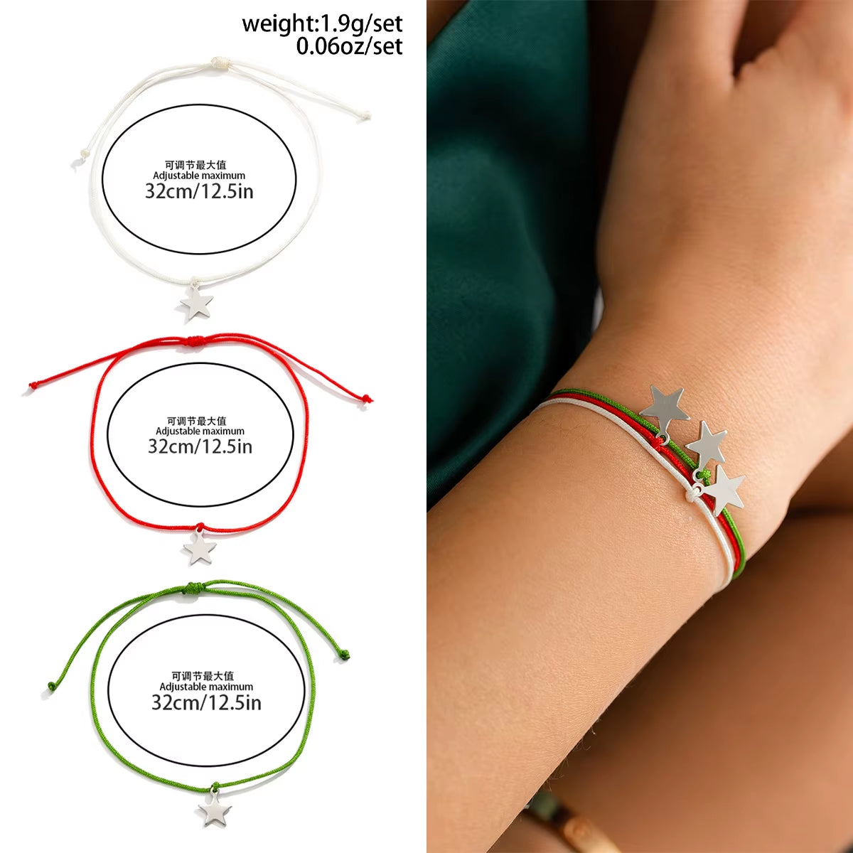 5Pcs/Set Christmas Crystal Bracelet - Snowflake Tree Pendant, CCB Beads Adjustable Thread Rope for Women