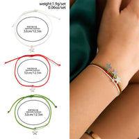 5Pcs/Set Christmas Crystal Bracelet - Snowflake Tree Pendant, CCB Beads Adjustable Thread Rope for Women