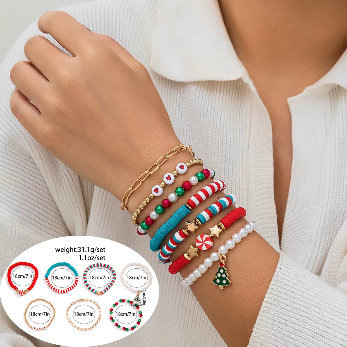 5Pcs/Set Christmas Crystal Bracelet - Snowflake Tree Pendant, CCB Beads Adjustable Thread Rope for Women