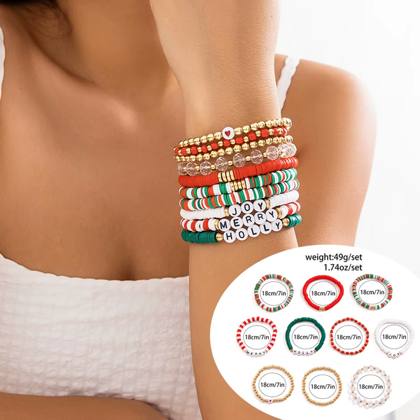 5Pcs/Set Christmas Crystal Bracelet - Snowflake Tree Pendant, CCB Beads Adjustable Thread Rope for Women