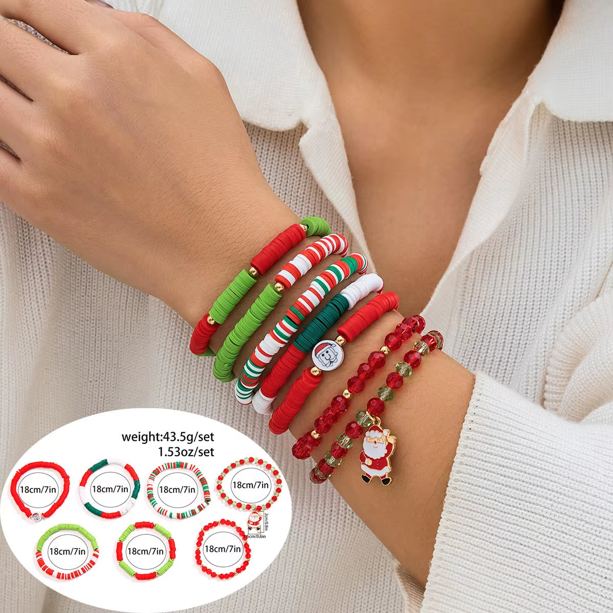 5Pcs/Set Christmas Crystal Bracelet - Snowflake Tree Pendant, CCB Beads Adjustable Thread Rope for Women