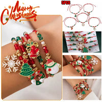 5Pcs/Set Christmas Crystal Bracelet - Snowflake Tree Pendant, CCB Beads Adjustable Thread Rope for Women
